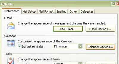 Calendar Options Button