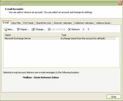 Email Account Menu